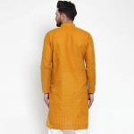 Men Mustard Yellow Thread Work Cotton Kurta