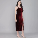 Maroon Velvet Sheath Midi Dress