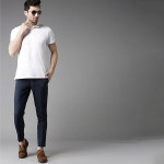 Men Navy Blue Tapered Fit Trousers