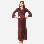 Brown Maxi Satin Solid Nightwear Set