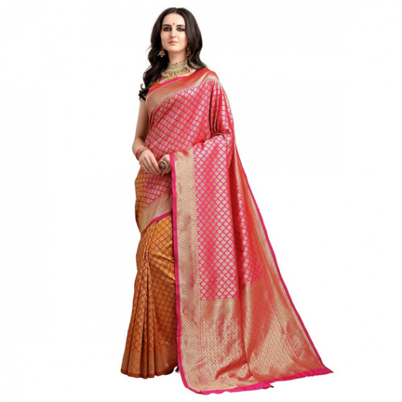 https://trendingfits.com/products/pink-mustard-yellow-ethnic-motifs-woven-design-half-half-kanjeevaram-saree